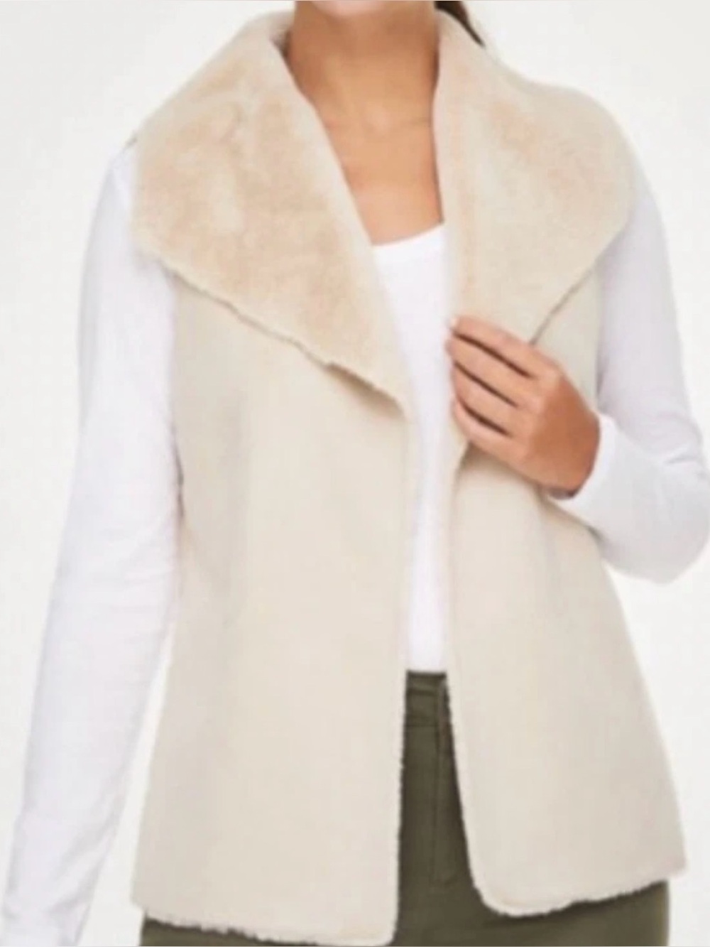 Lauren Ralph Lauren Faux Shearling Collared Vest Womens Size M Ivory Cream